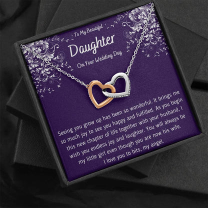 To My Beautiful Daughter on Your Wedding Day Interlocking Hearts Necklace