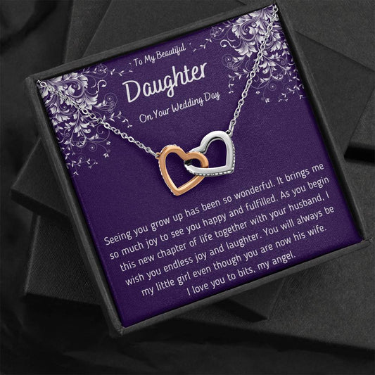 To My Beautiful Daughter on Your Wedding Day Interlocking Hearts Necklace