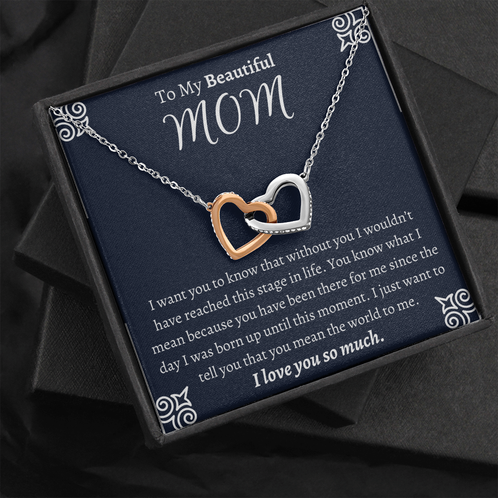 To My Beautiful Mom Interlocking Hearts Necklace