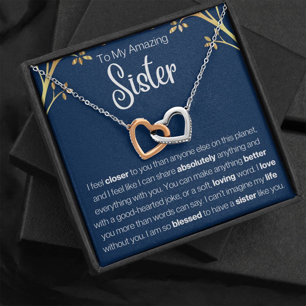 To My Amazing Sister Interlocking Hearts Necklace