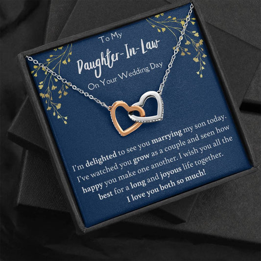 To My Daughter In Law On Your Wedding Day Interlocking Hearts Necklace