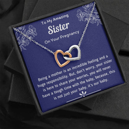 To My Amazing Sister Pregnancy Interlocking Hearts Necklace