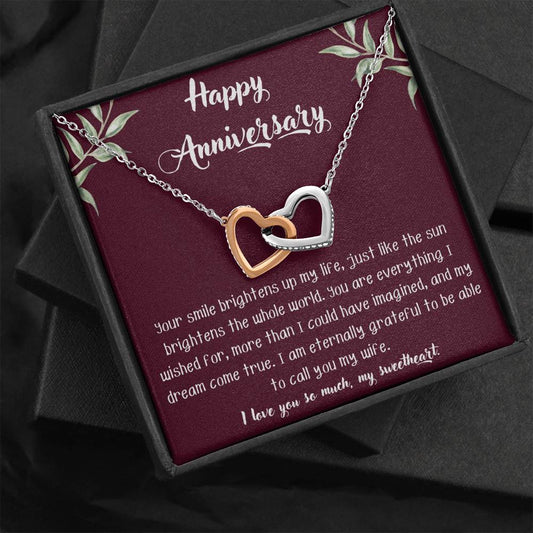 Happy Anniversary to Wife Interlocking Hearts Necklace