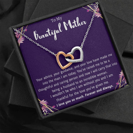 To My Beautiful Mother From Son Interlocking Hearts Necklace