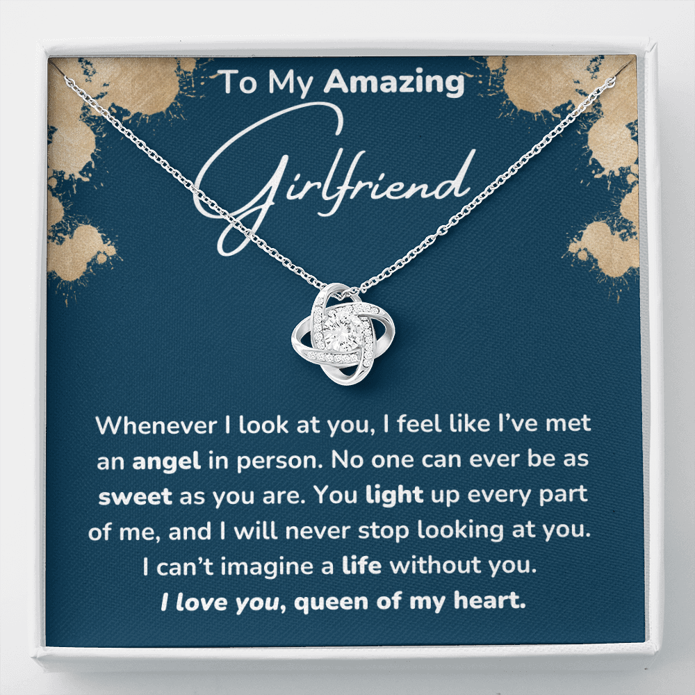 To My Amazing Girlfriend Queen of My Heart Love Knot Necklace