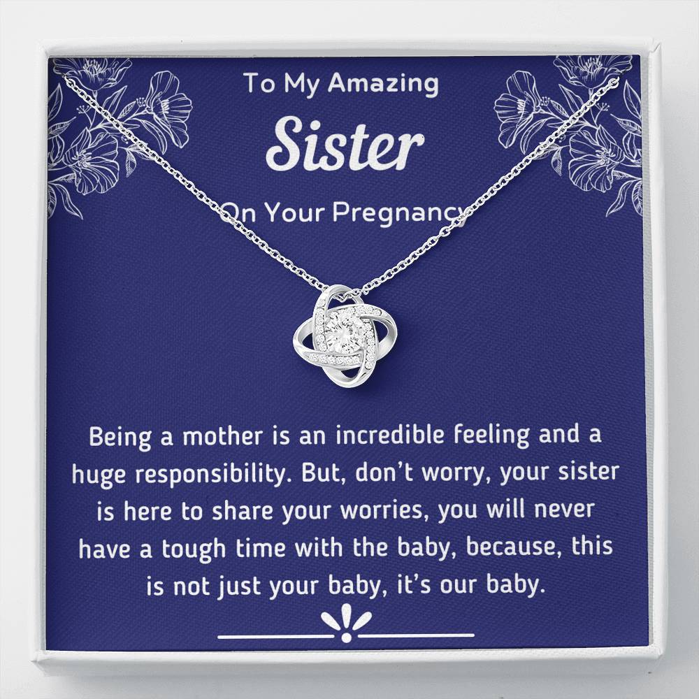 To My Amazing Sister Pregnancy Love Knot Necklace