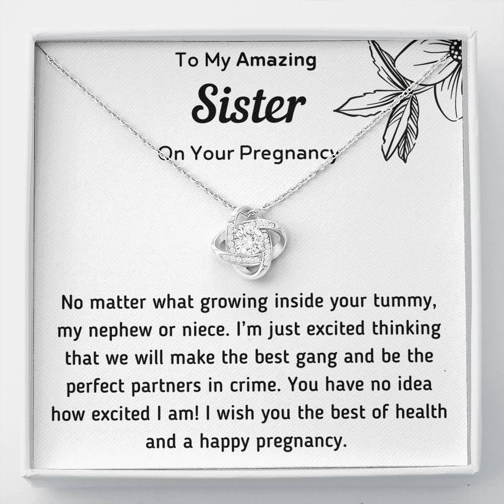 To My Amazing Sister on Your Pregnancy Love Knot Necklace