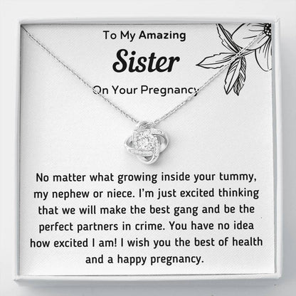 To My Amazing Sister on Your Pregnancy Love Knot Necklace