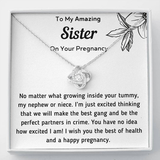 To My Amazing Sister on Your Pregnancy Love Knot Necklace