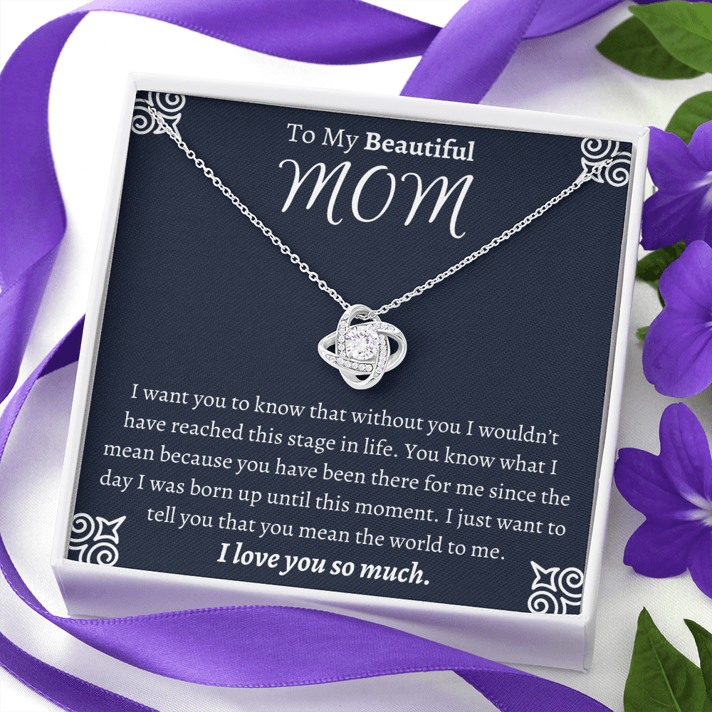 To My Beautiful Mom Love Knot Necklace