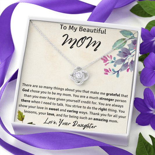 To My Beautiful Mom from Your Daughter Love Knot Necklace