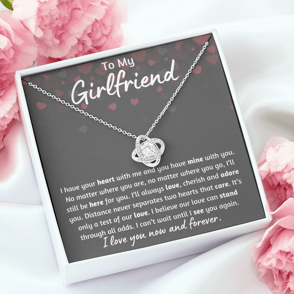 To My Girlfriend Heart Love Knot Necklace