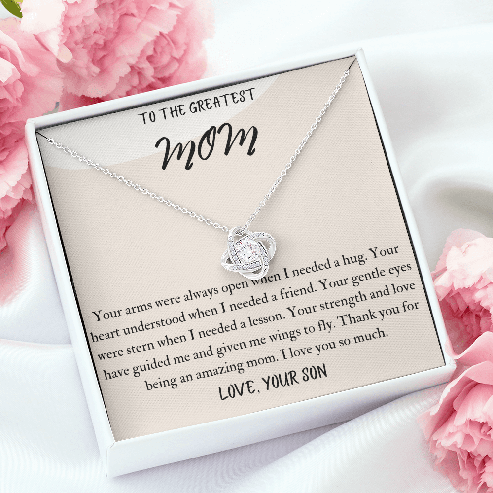 To The Greatest Mom Necklace Gift for Mom from Son, Love Knot Necklace Mother's Day Gift for Mom from Son, Birthday Gift for Mom