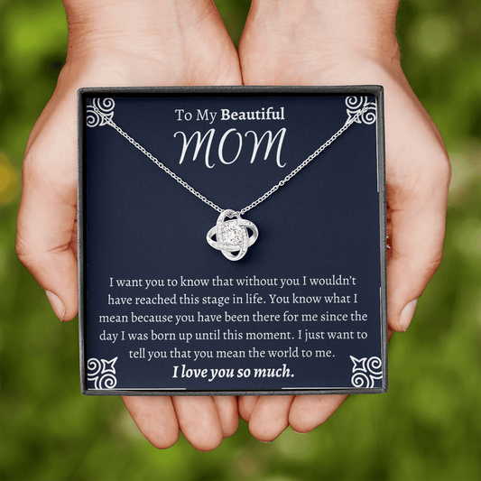 To My Beautiful Mom Love Knot Necklace