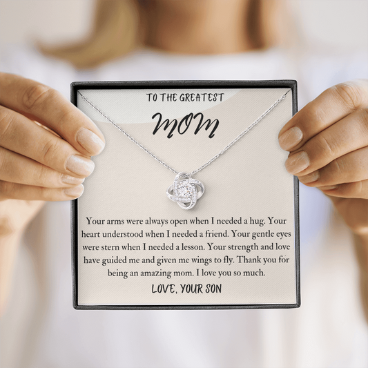 To The Greatest Mom Necklace Gift for Mom from Son, Love Knot Necklace Mother's Day Gift for Mom from Son, Birthday Gift for Mom