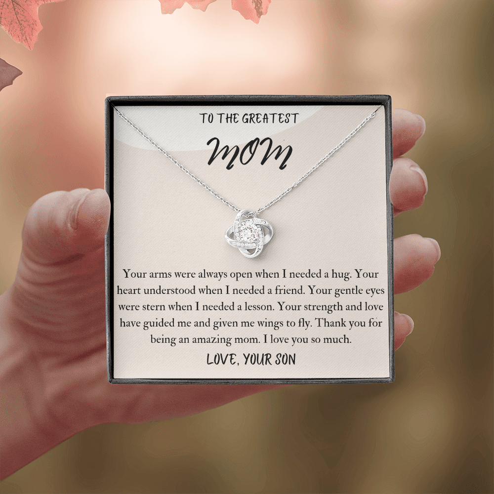 To The Greatest Mom Necklace Gift for Mom from Son, Love Knot Necklace Mother's Day Gift for Mom from Son, Birthday Gift for Mom