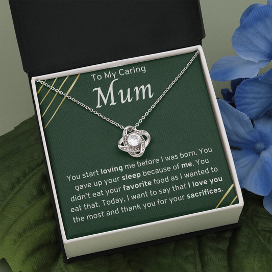 To My Caring Mum Love Knot Necklace