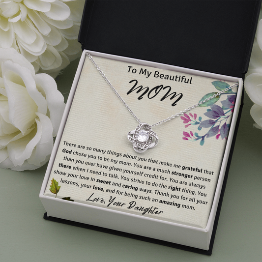 To My Beautiful Mom from Your Daughter Love Knot Necklace