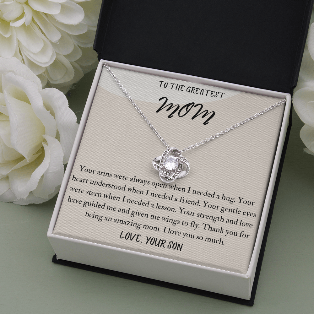 To The Greatest Mom Necklace Gift for Mom from Son, Love Knot Necklace Mother's Day Gift for Mom from Son, Birthday Gift for Mom