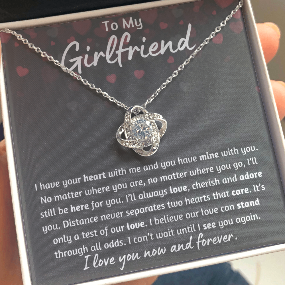 To My Girlfriend Heart Love Knot Necklace