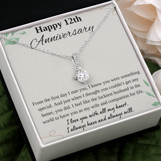Happy 12th Anniversary Ribbon Necklace