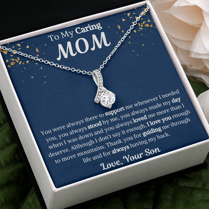 To My Caring Mom Ribbon Necklace from Son