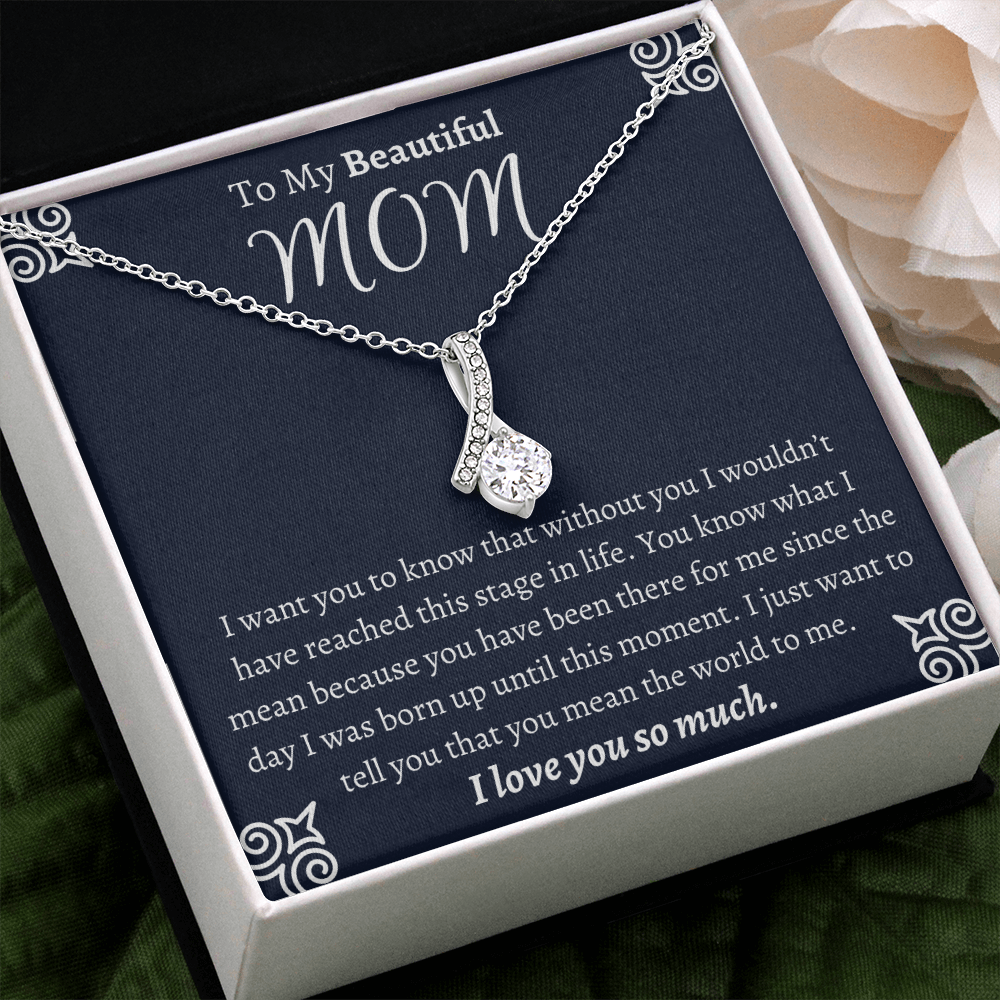 To My Beautiful Mom Ribbon Necklace