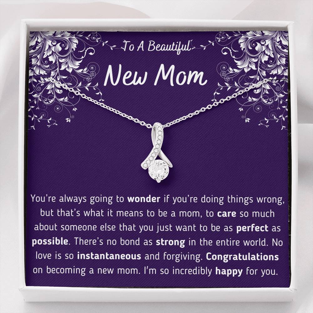 To A Beautiful New Mom Ribbon Necklace