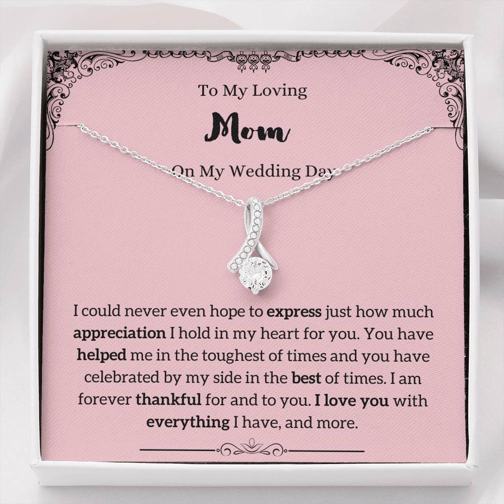 To My Mom on My Wedding Day Petite Ribbon Necklace