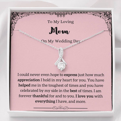 To My Mom on My Wedding Day Petite Ribbon Necklace