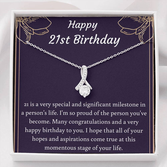 Happy 21st Birthday Petite Ribbon Necklace