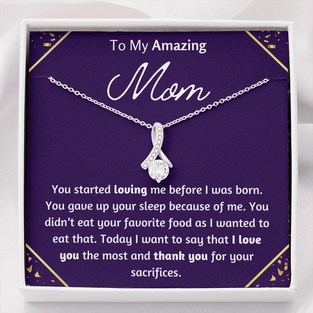 To My Amazing Mom Petite Ribbon Necklace