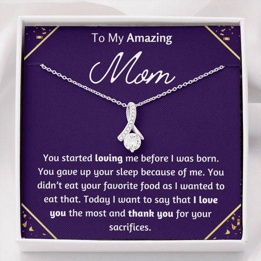 To My Amazing Mom Petite Ribbon Necklace