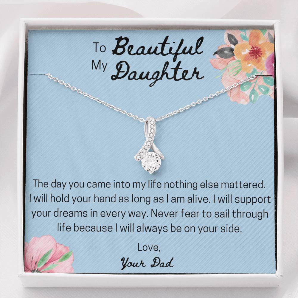 To My Beautiful Daughter Ribbon Necklace