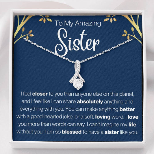 To My Amazing Sister Petite Ribbon Necklace