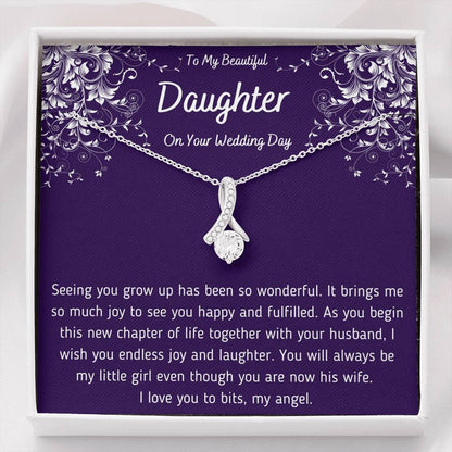 To My Beautiful Daughter on Your Wedding Day Ribbon Necklace