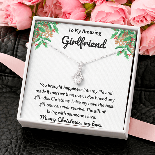 To My Girlfriend Ribbon Merry Christmas Necklace