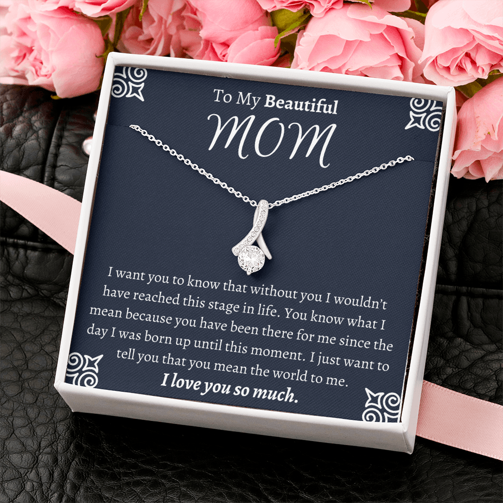 To My Beautiful Mom Ribbon Necklace