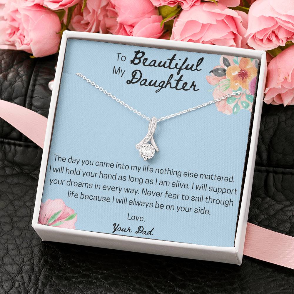 To My Beautiful Daughter Ribbon Necklace