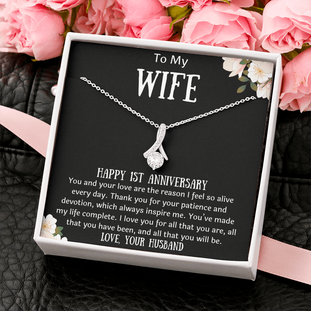 To My Wife 1st Anniversary Ribbon Necklace