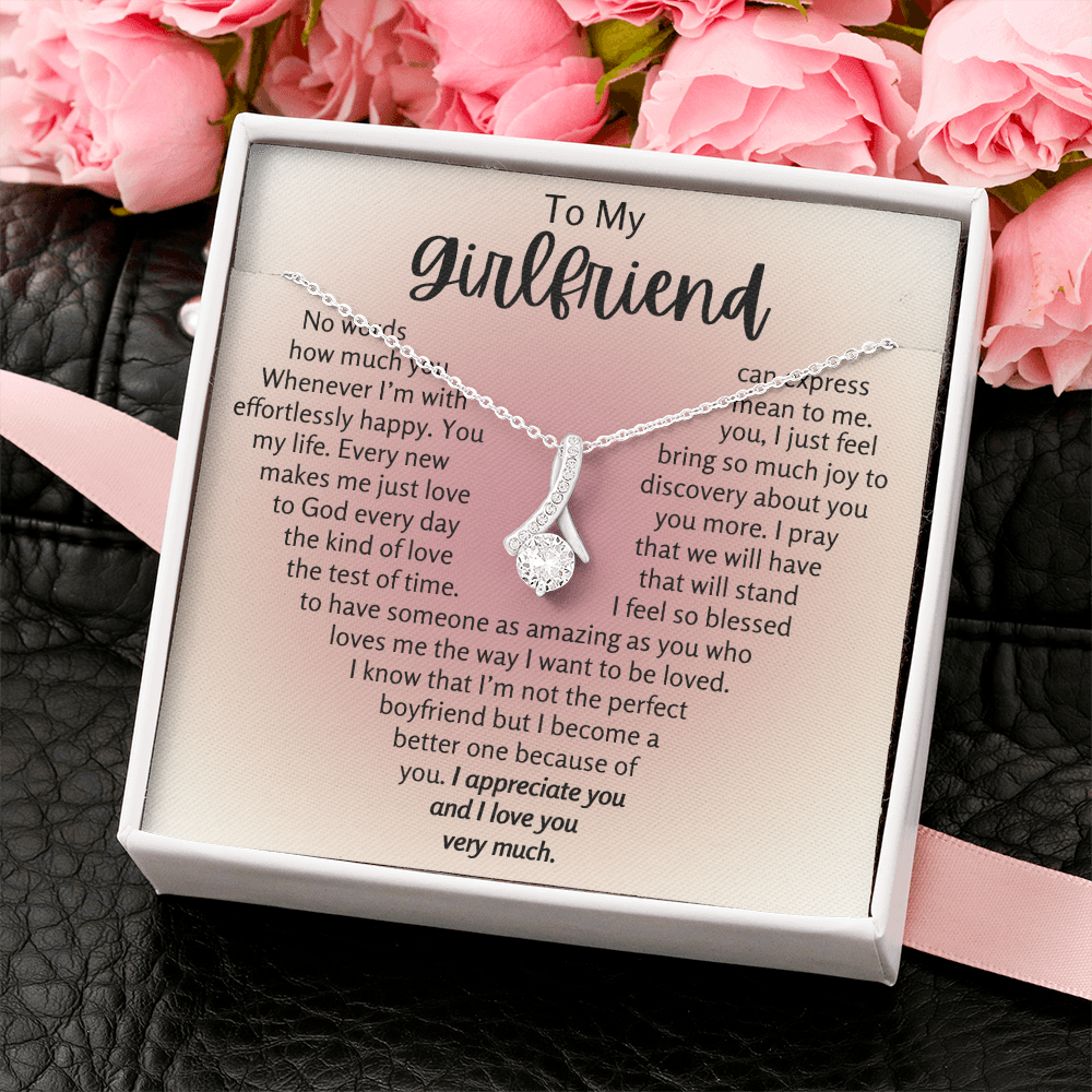 To My Girlfriend Heart Ribbon Necklace