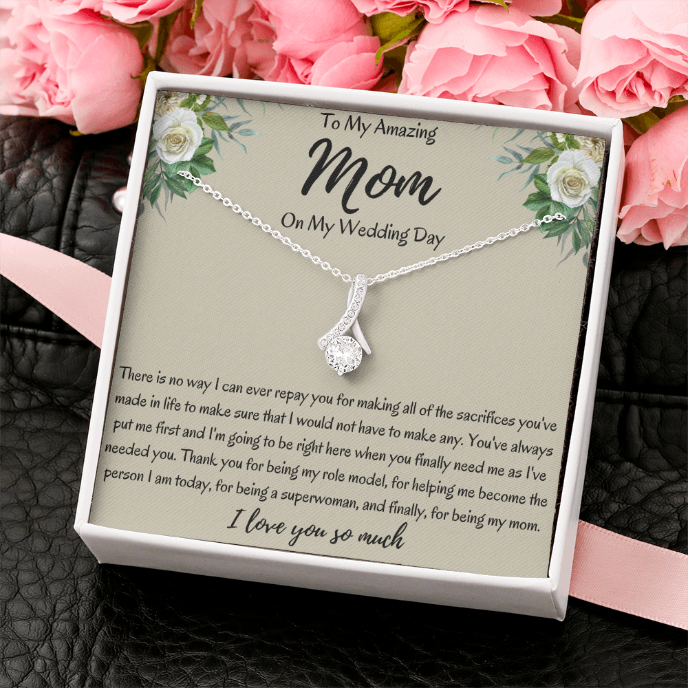 To My Amazing Mom On My Wedding Day Ribbon Necklace