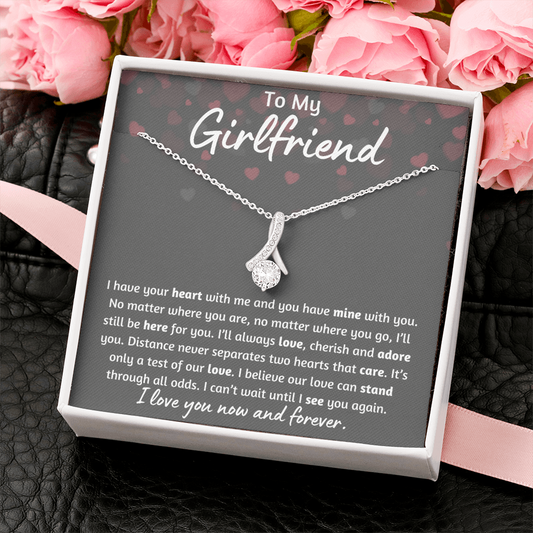 To My Girlfriend Heart Ribbon Necklace