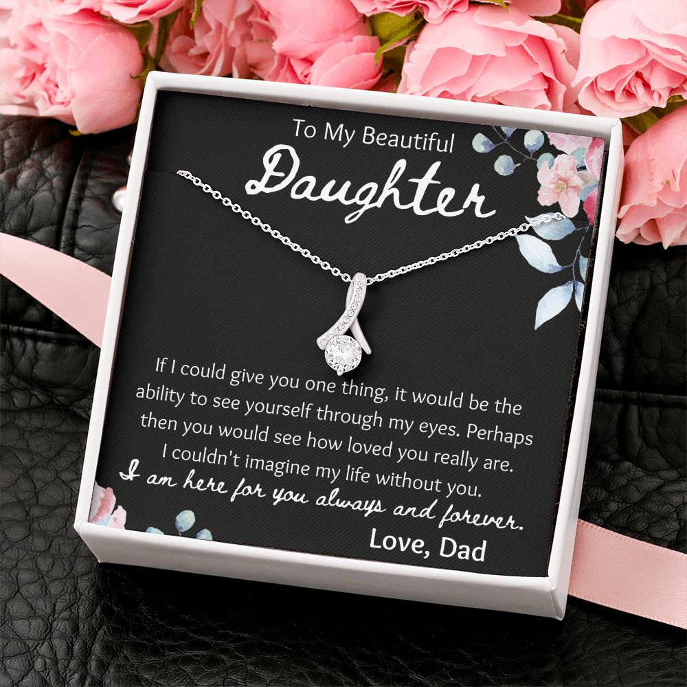 To My Beautiful Daughter Petite Ribbon Necklace