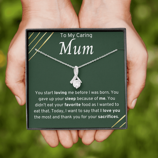 To My Caring Mum Ribbon Necklace