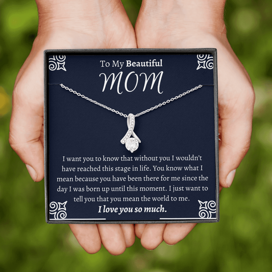 To My Beautiful Mom Ribbon Necklace