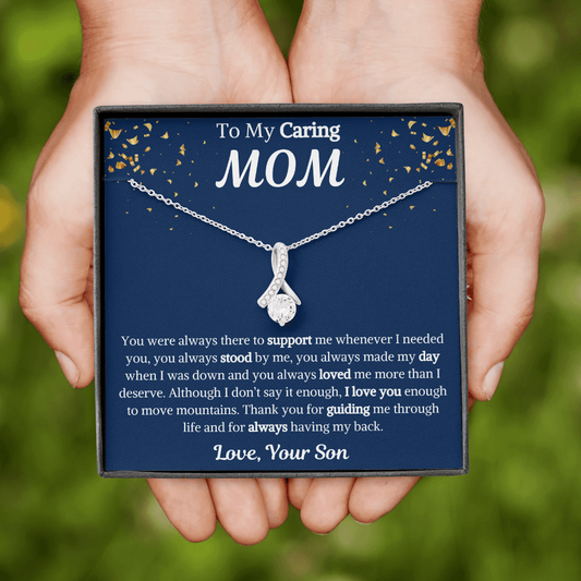 To My Caring Mom Ribbon Necklace from Son