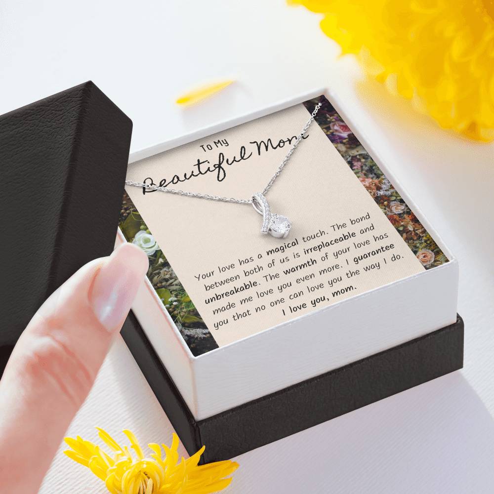 To My Beautiful Mom Petite Ribbon Necklace