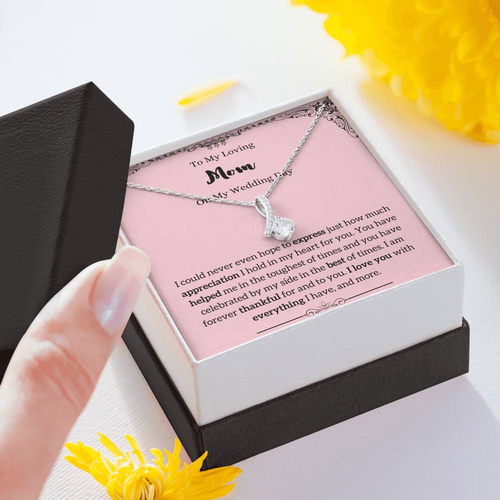 To My Mom on My Wedding Day Petite Ribbon Necklace