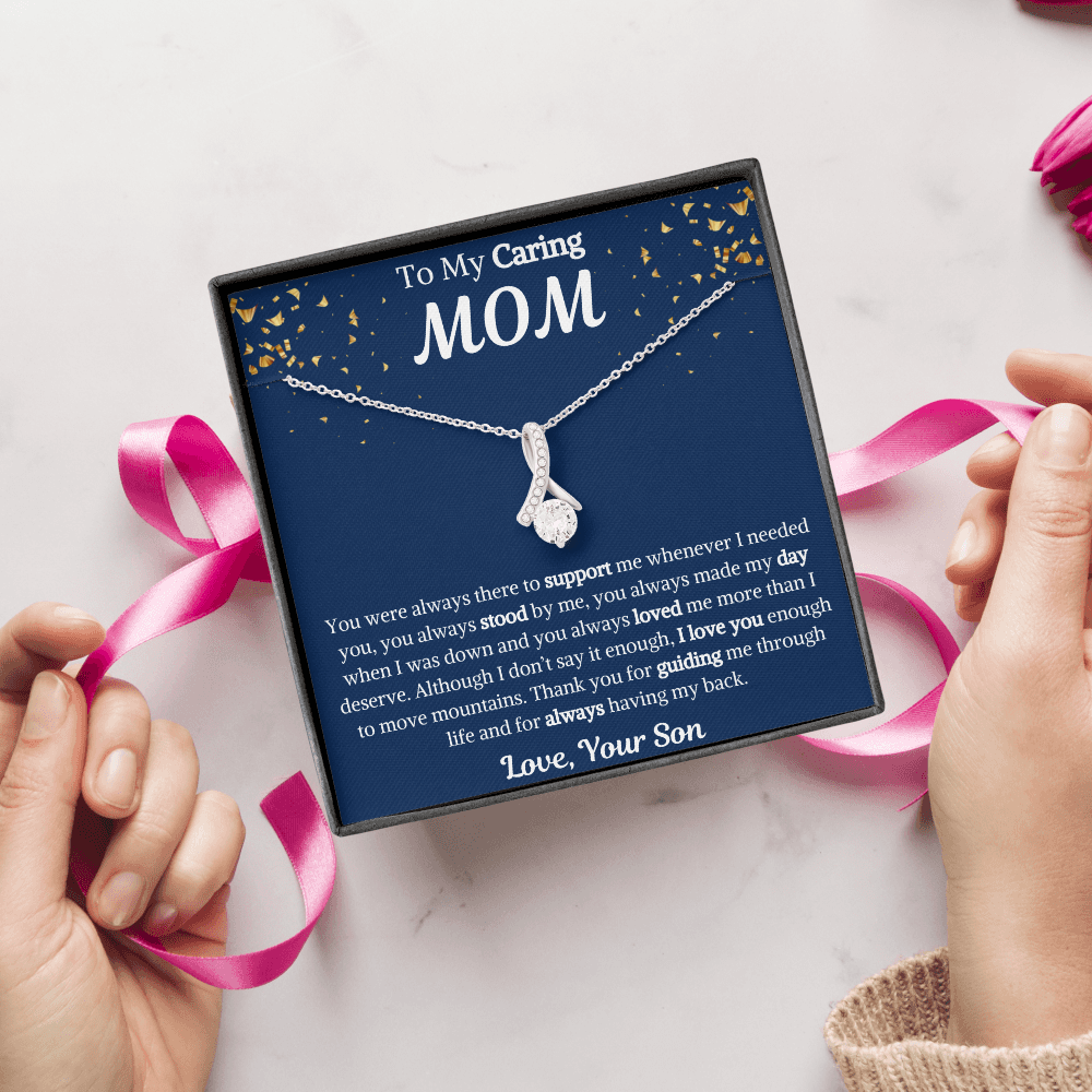 To My Caring Mom Ribbon Necklace from Son